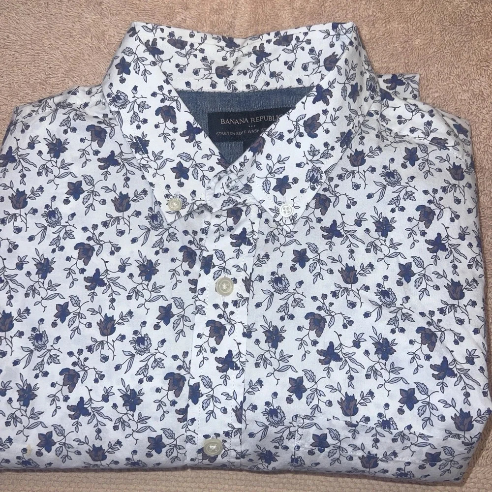 Banana Republic Floral Mens Stretch Soft Wash Standard Fit Shirt Size M L/S
